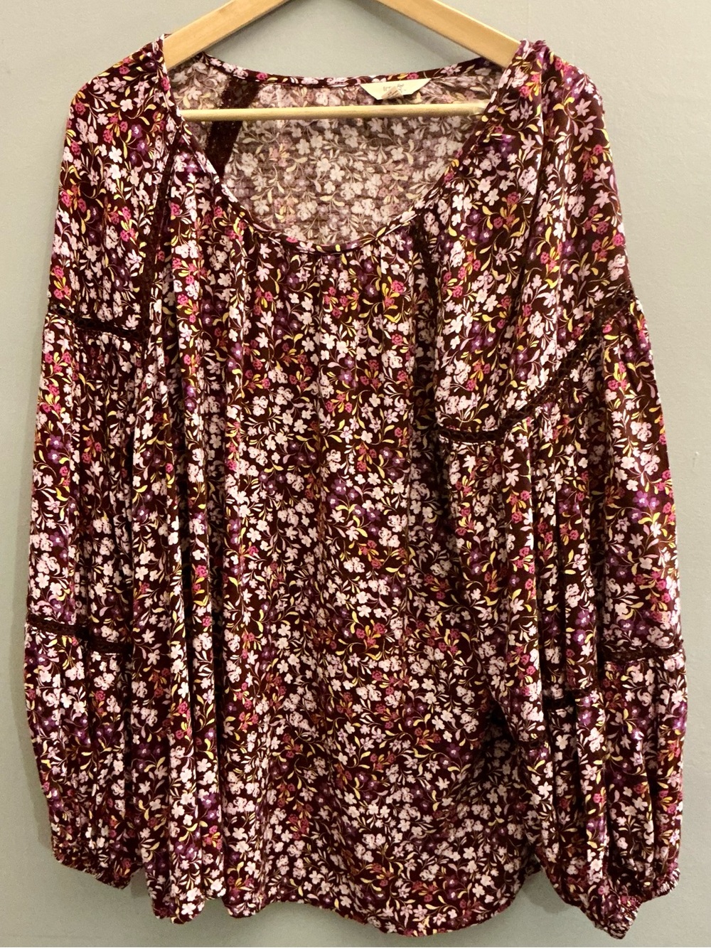 Terra & Sky 2X Floral Boho Peasant Blouse Bell Sleeve 100% Viscose